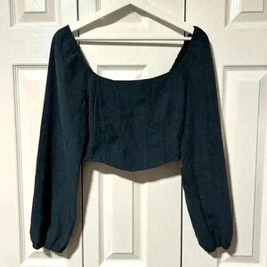 Kirious Navy Corset Top | Puff Sleeve Crop | L | With Tags
